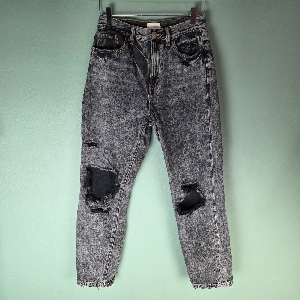 Gilded Intent Womens 90s Straight Jeans High Waisted Cotton Black Wash Destroyed